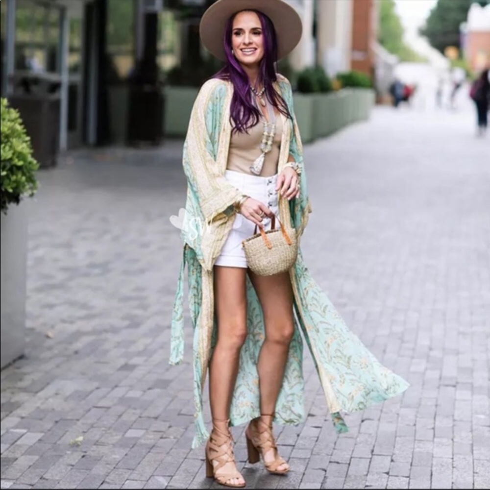 (Last 1) Turquoise Boho Kimono Robe, Duster, in Turquoise color design - Picture 10 of 10